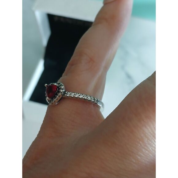 Pandora Elevated Red Heart Ring Sterling Silver Size 7.5 Sparkling Pave Crystal - Picture 6 of 13